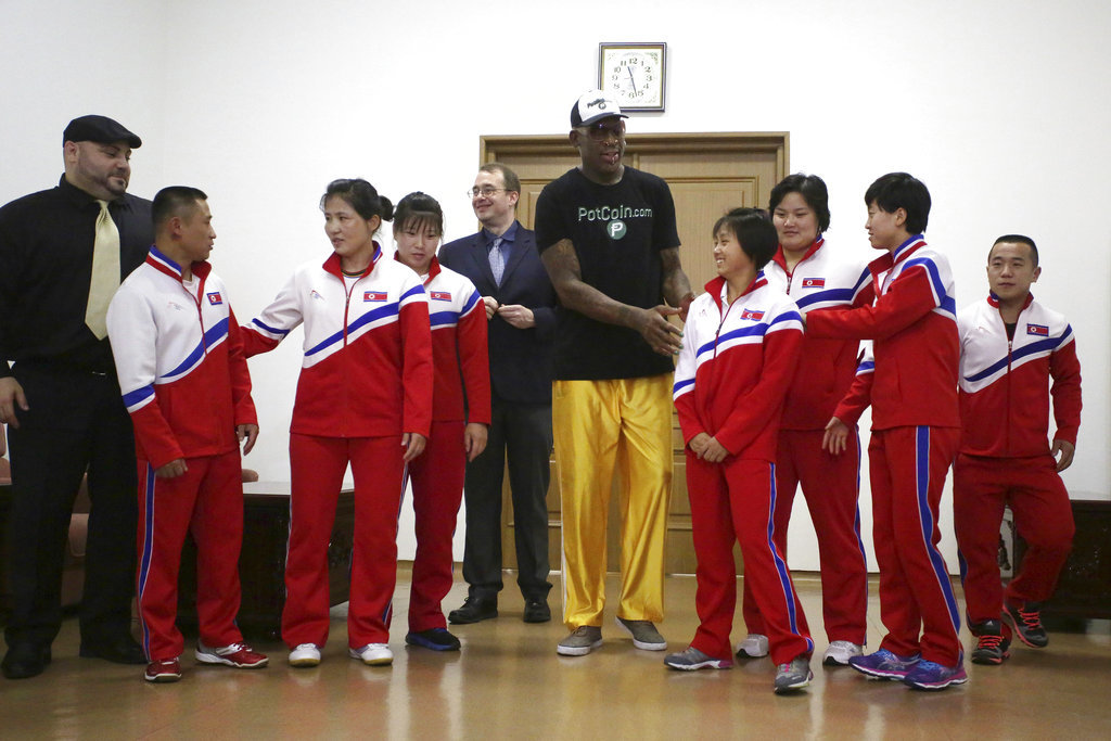 Dennis Rodman with North Korea's national basketball team